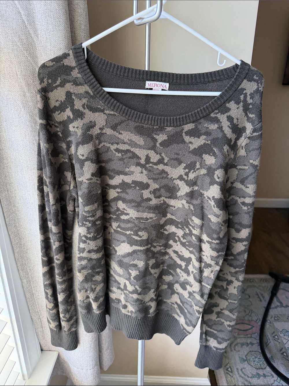 Merona Olive and Tan Camo Crewneck Sweater